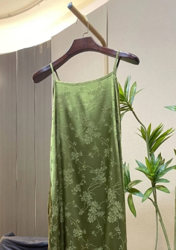 Green new Chinese-style cheongsam vest dress with straps
