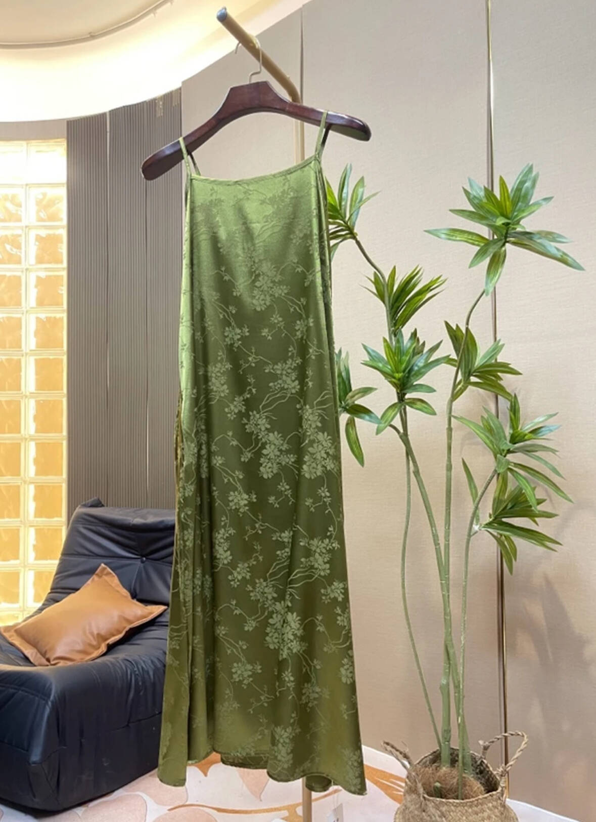 Green new Chinese-style cheongsam vest dress with straps
