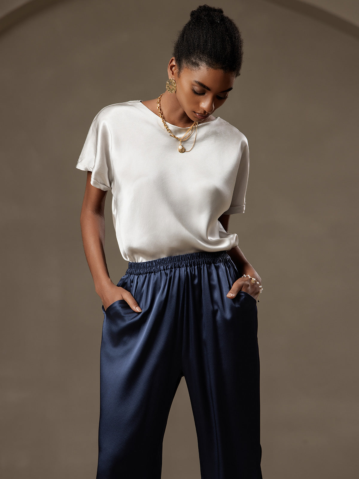 19Momme Soie Décontracté Manches Courtes T-Shirt