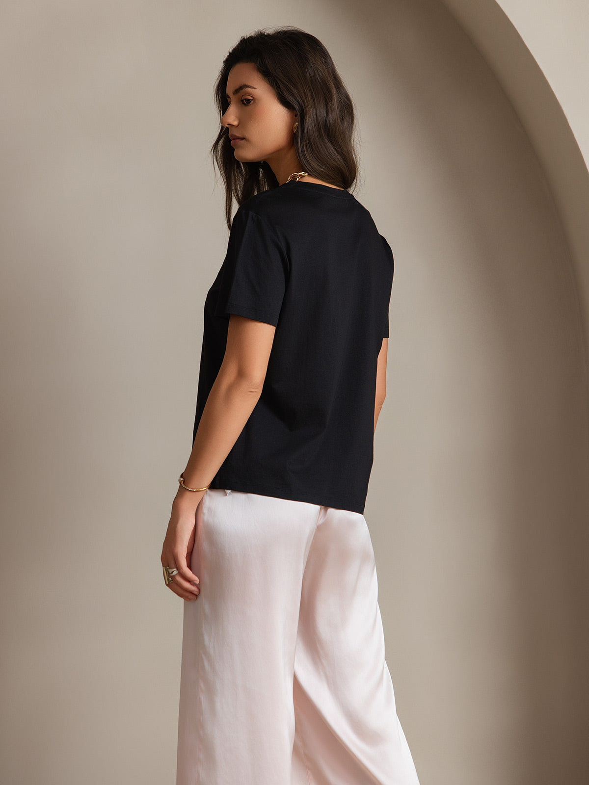 Soie Tricoté Col Rond T-shirt