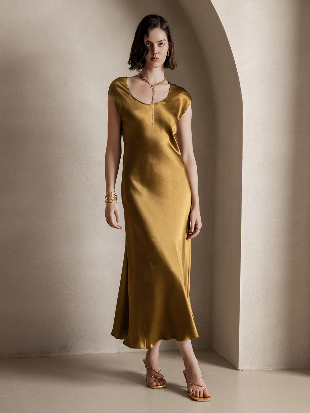 19Momme Soie Col U Sans Manches Robe