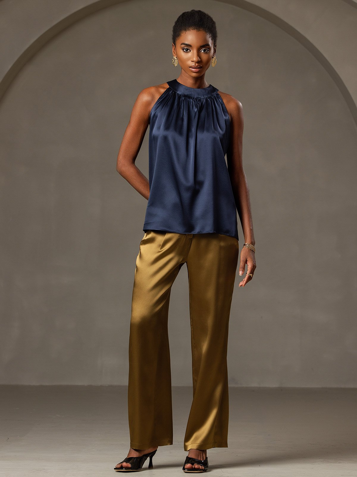 19 Momme Soie Décontracté Sans Manches Haut Licou