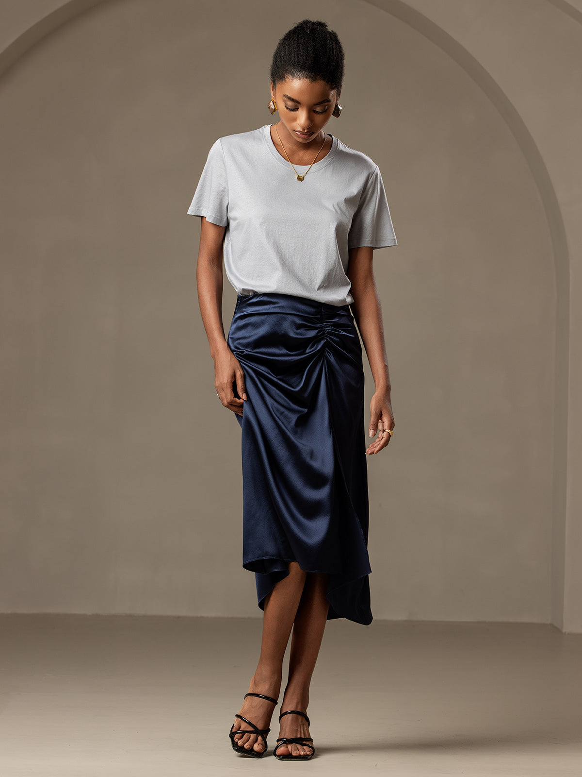 Soie Tricoté Basique Col Rond T-Shirt