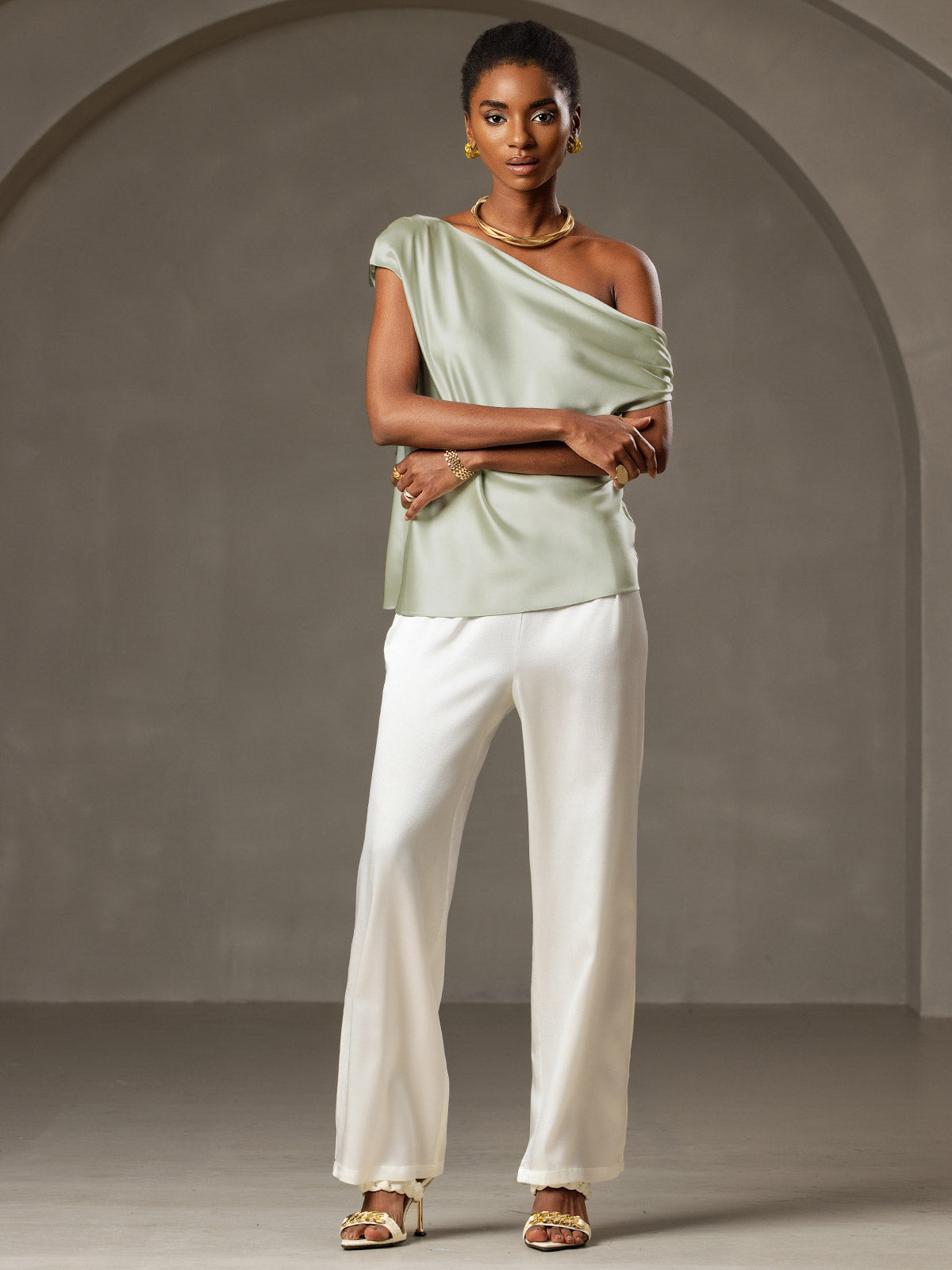 19Momme Soie Chic Unique Épaule Blouse