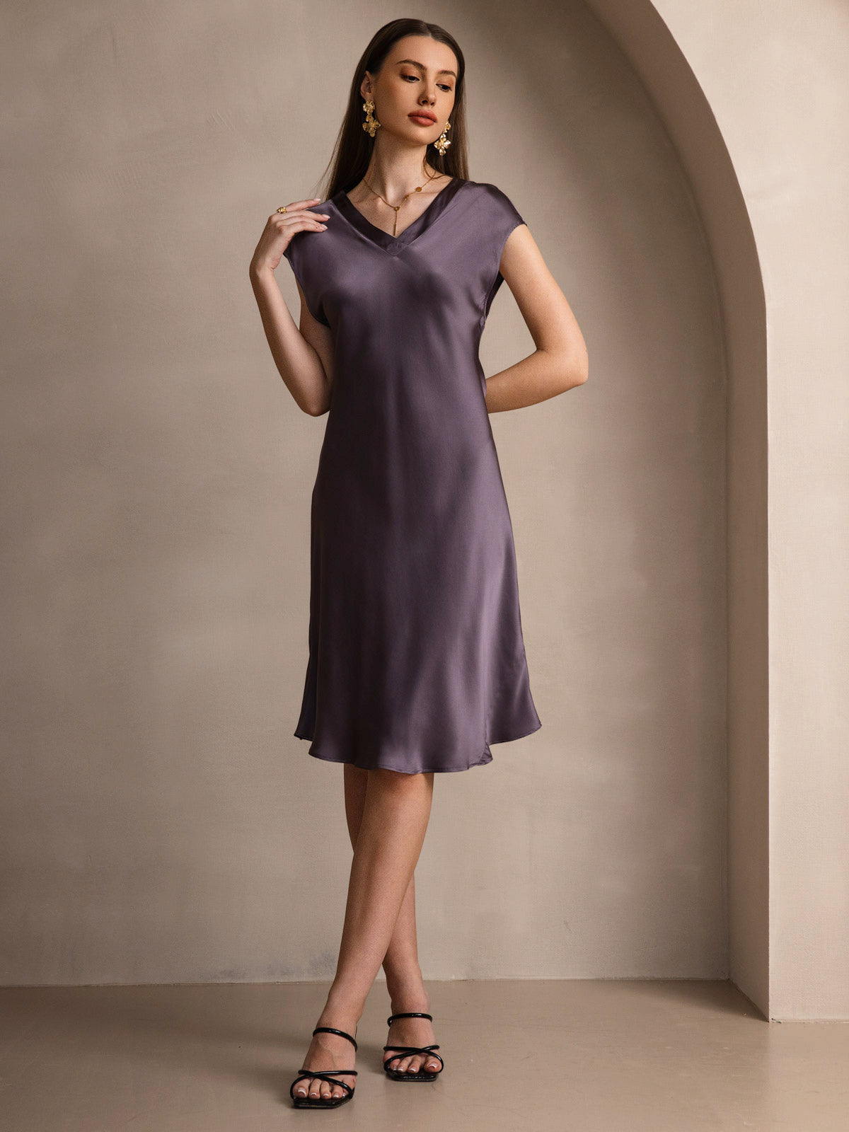 Pure Soie Élégante Cap Sleeve Robe