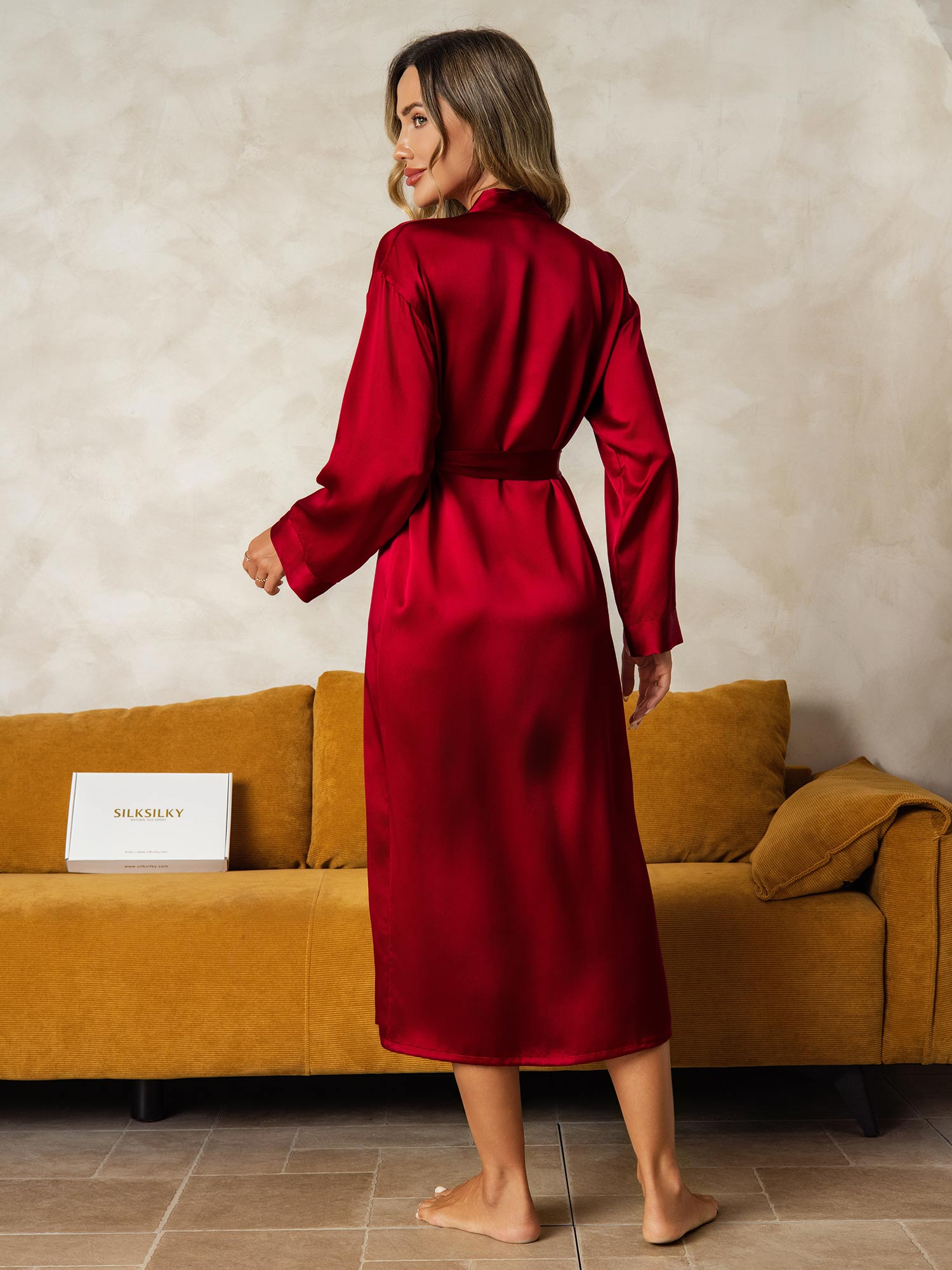 Femme Peignoir Long en Soie de Morus