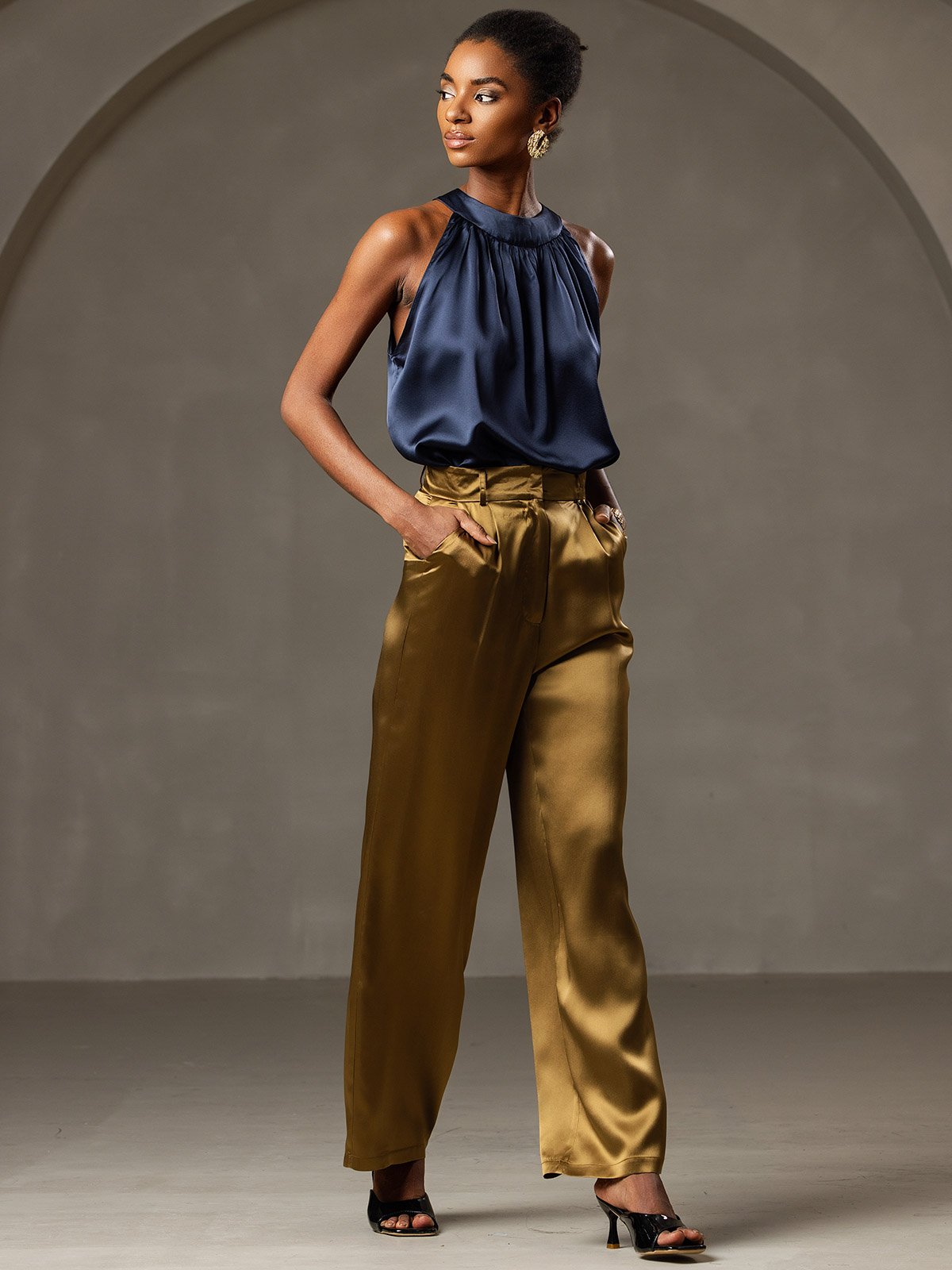 19 Momme Soie Décontracté Sans Manches Haut Licou