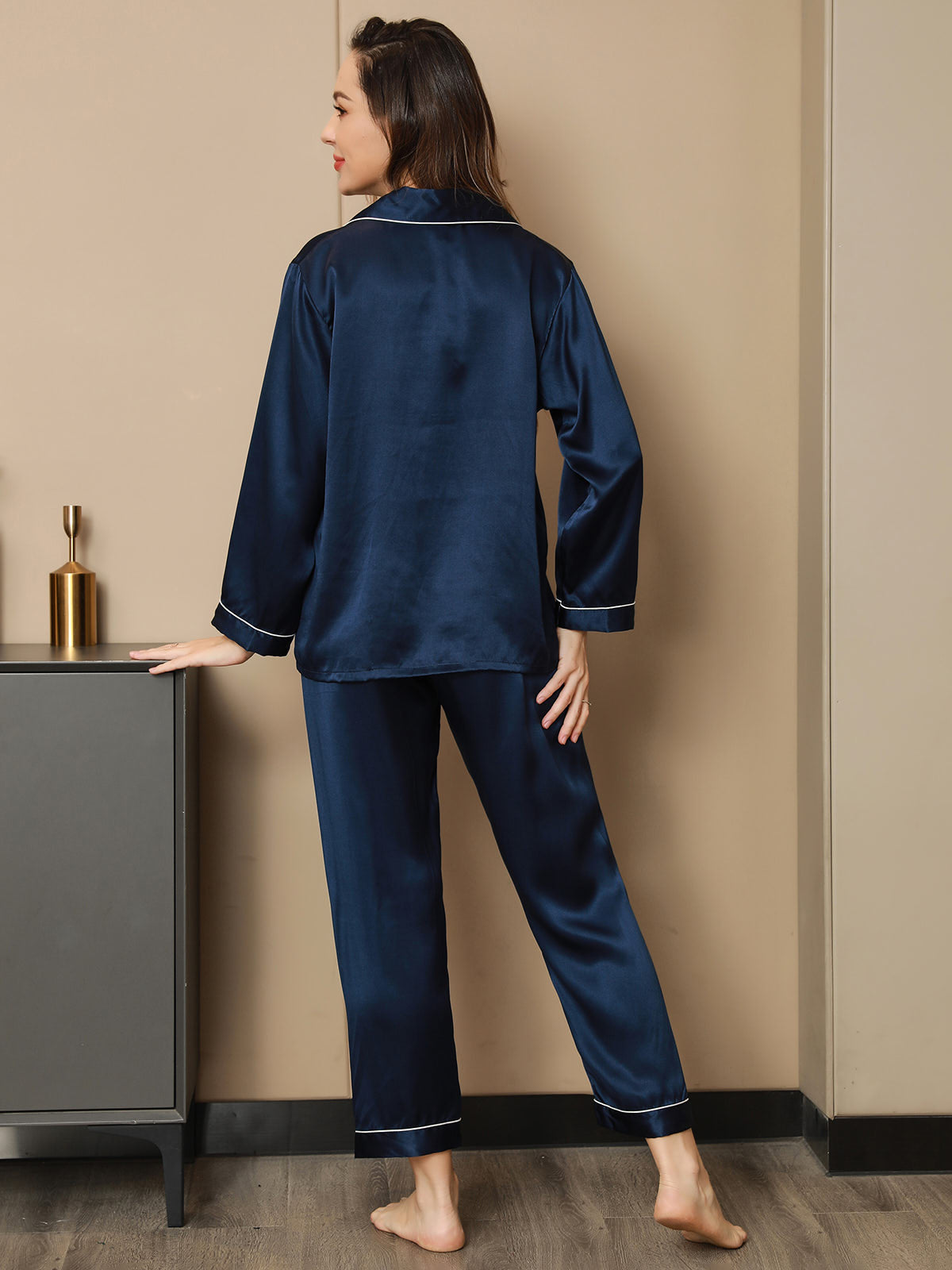 Ensemble de Pyjama à Bordure en Soie Pure 2Pcs