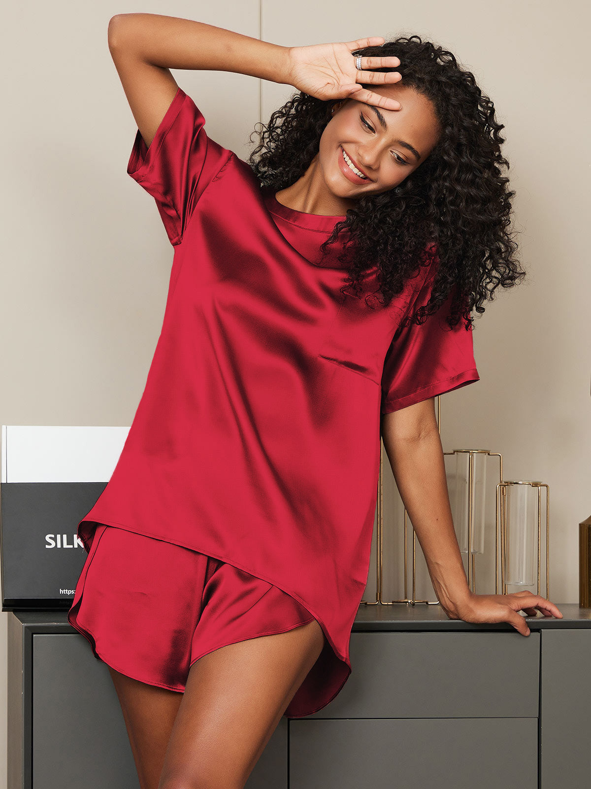 Ensemble Pyjama Court En Soie Oversize Pour Femmes