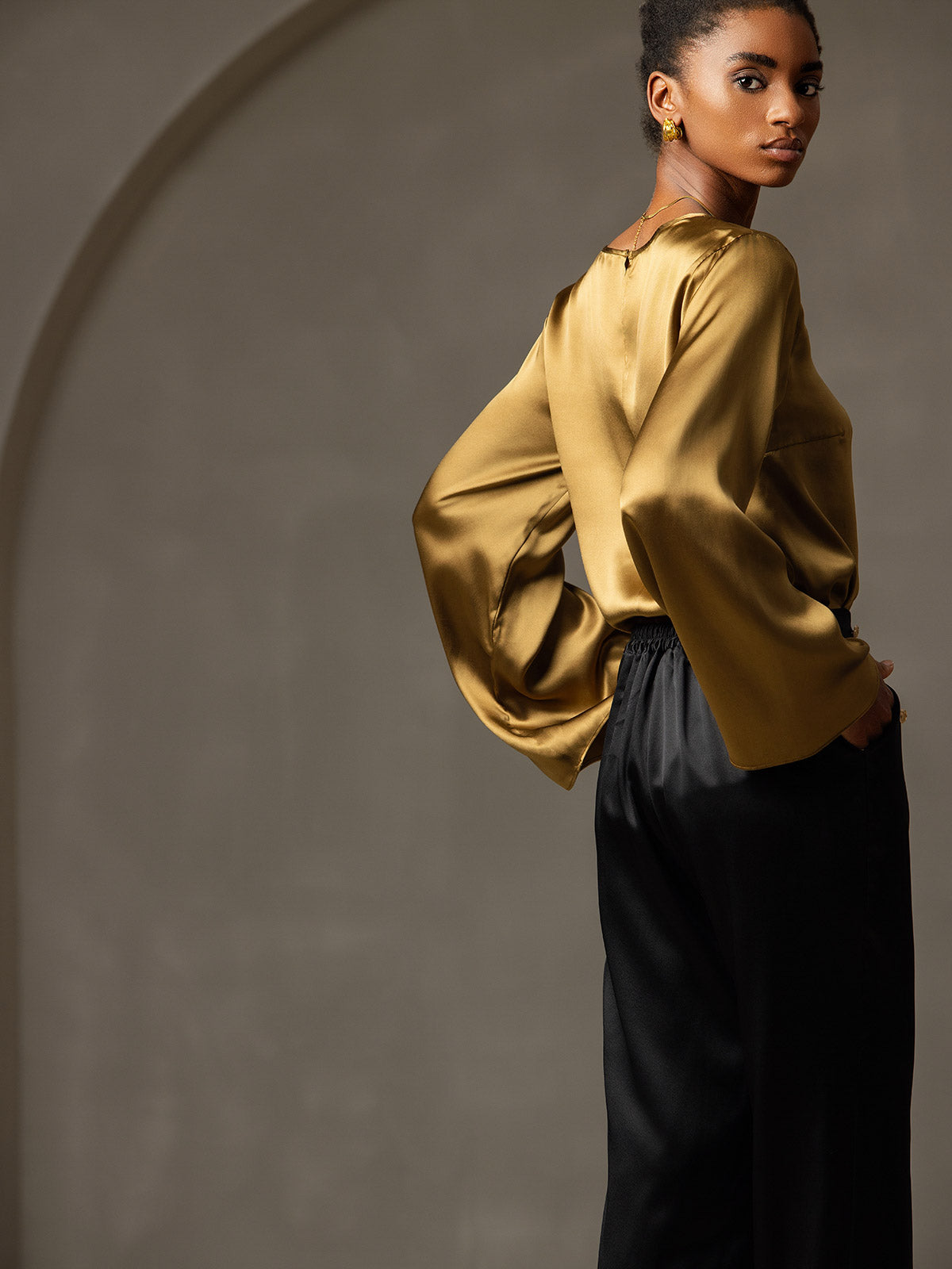 19Momme Soie Relax Longues Manches Blouse