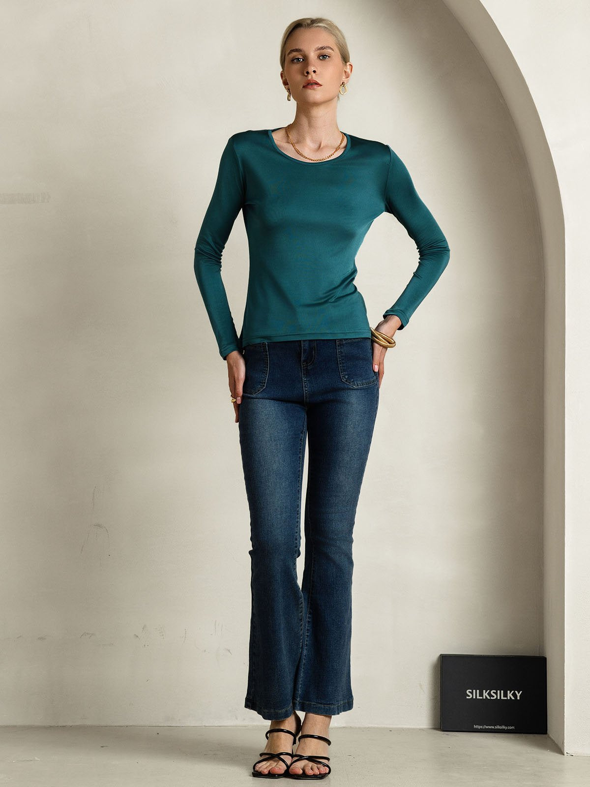 Mélange De Soie Col Rond Manches Longues T-Shirt