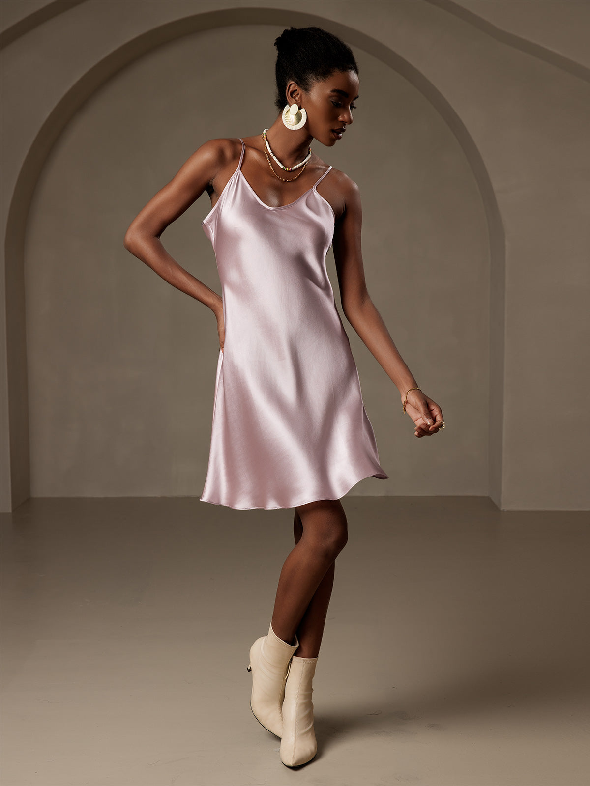 Pure Soie Courte Bretelles Spaghetti Nuisette Enfiler Robe