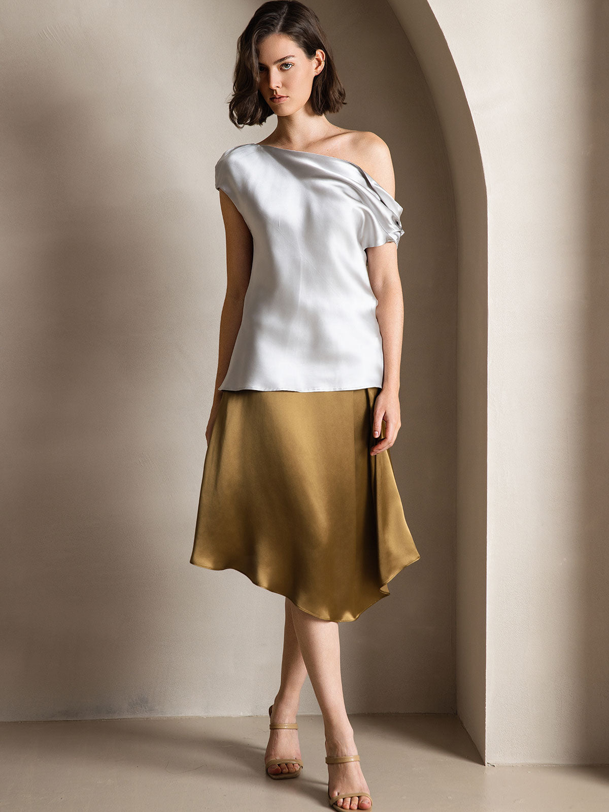 19Momme Soie Chic Unique Épaule Blouse