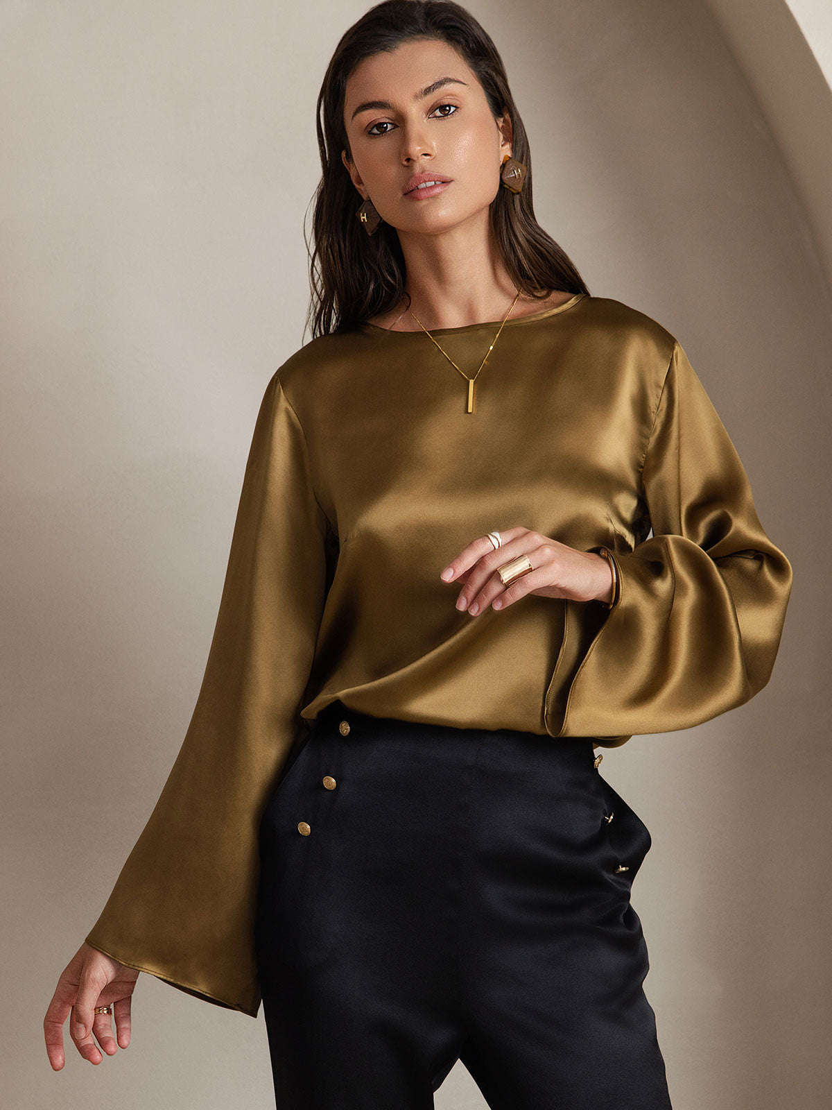 19Momme Soie Longues Manches Blouse