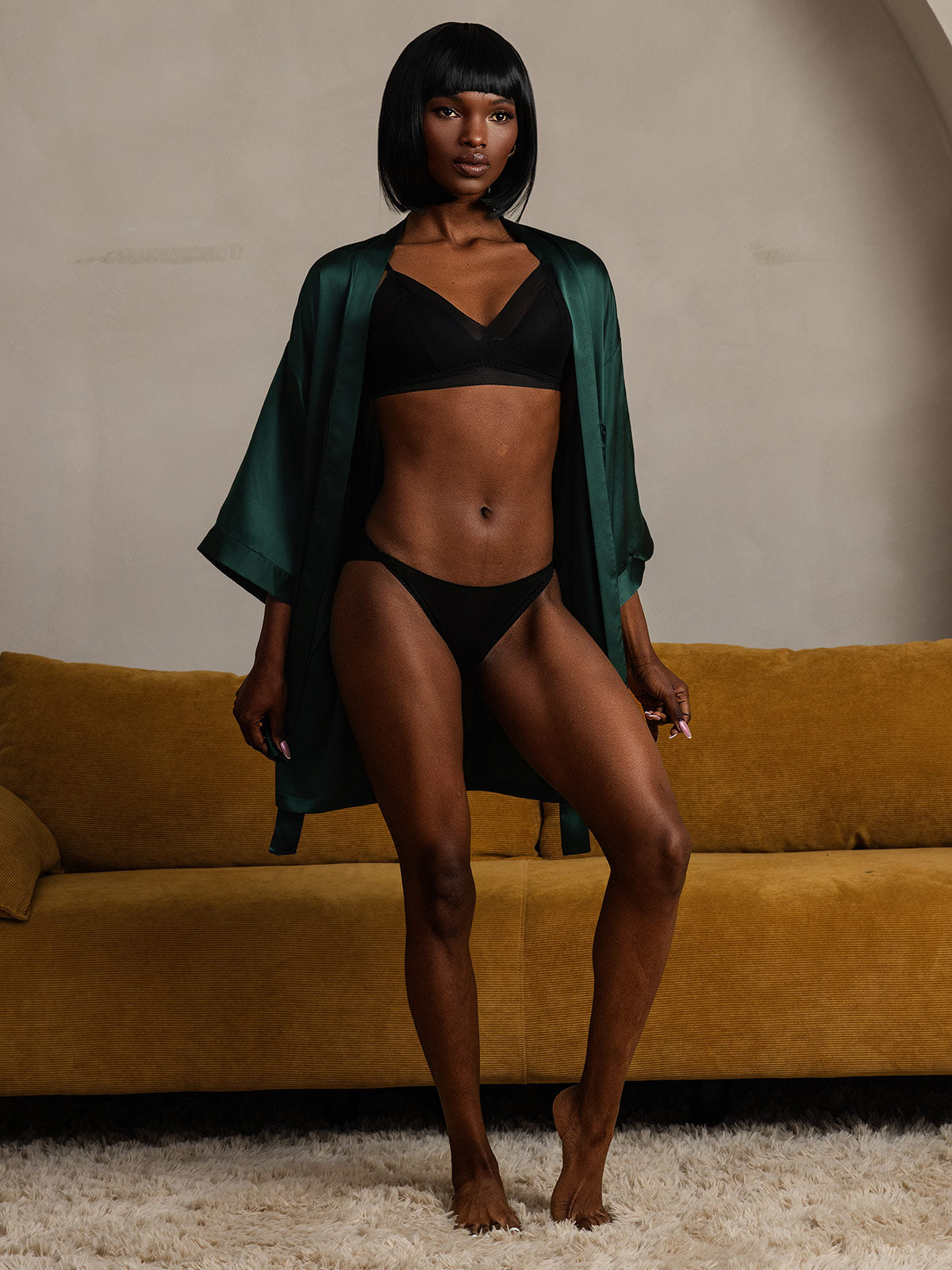 Kimono Peignoir En Soie Pure Brillante Pour Femme