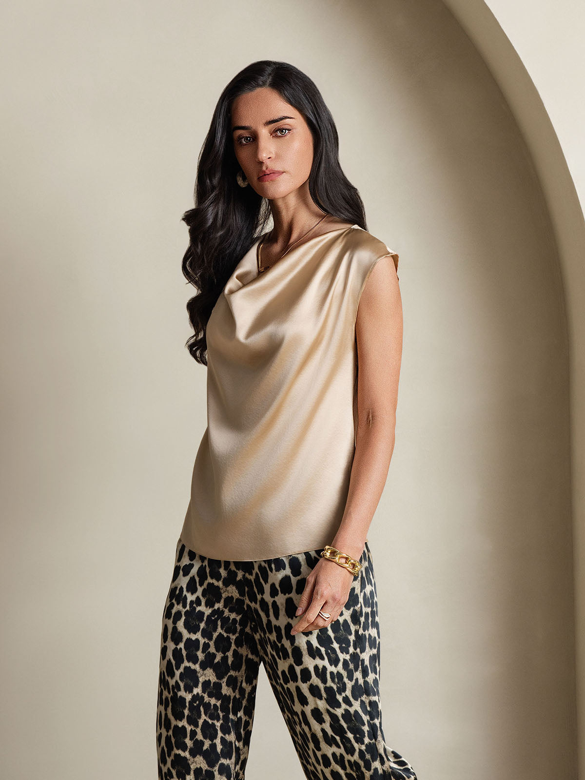 19Momme Soie Col Bateau Cap Manches Blouse