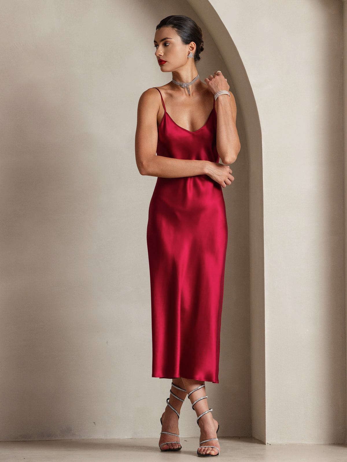 Robe Longue en Soie avec Bretelles Spaghetti