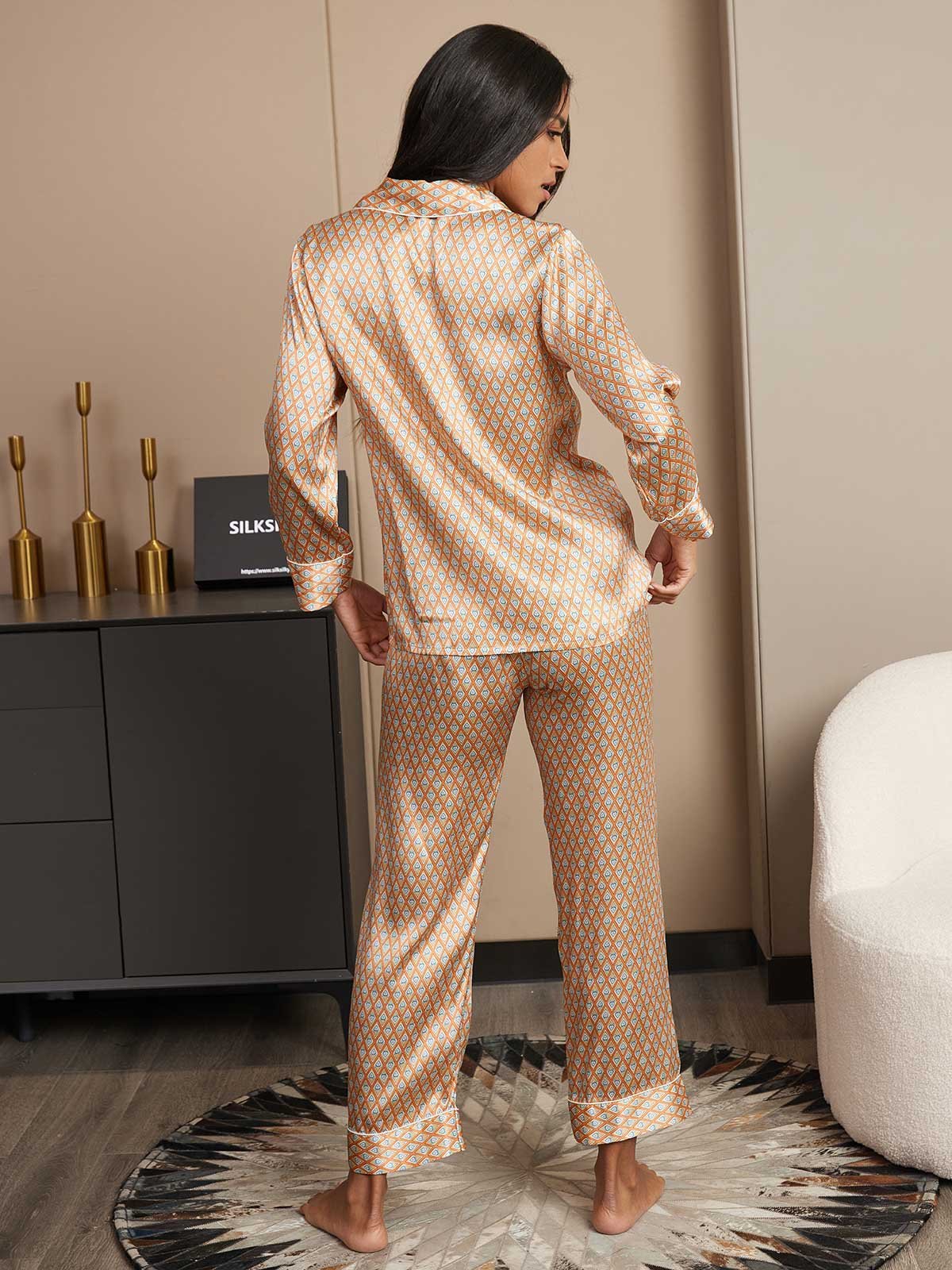 Femme Pyjamas Pure Soie Géométrique Manches longues