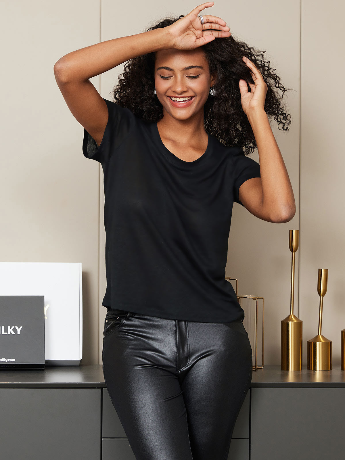 Soie Tricoté Col Rond T-Shirt