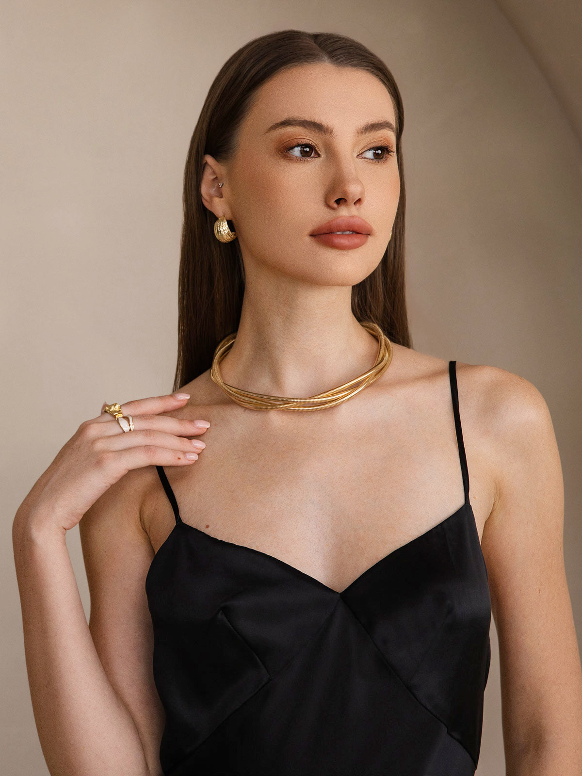 Pure Soie Col V Profond Sans Dos Longue Glisser Robe