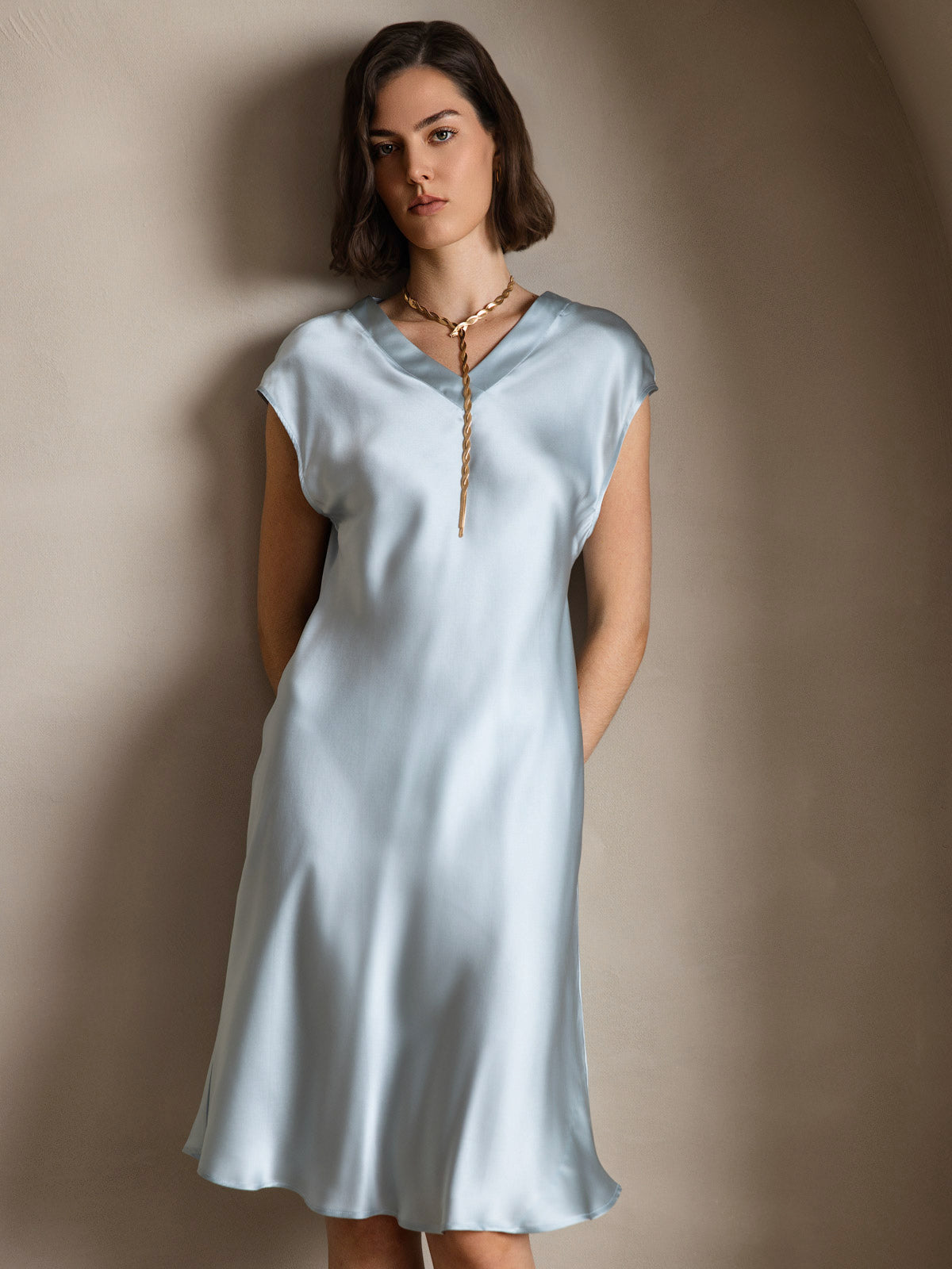 Pure Soie Élégante Cap Sleeve Robe