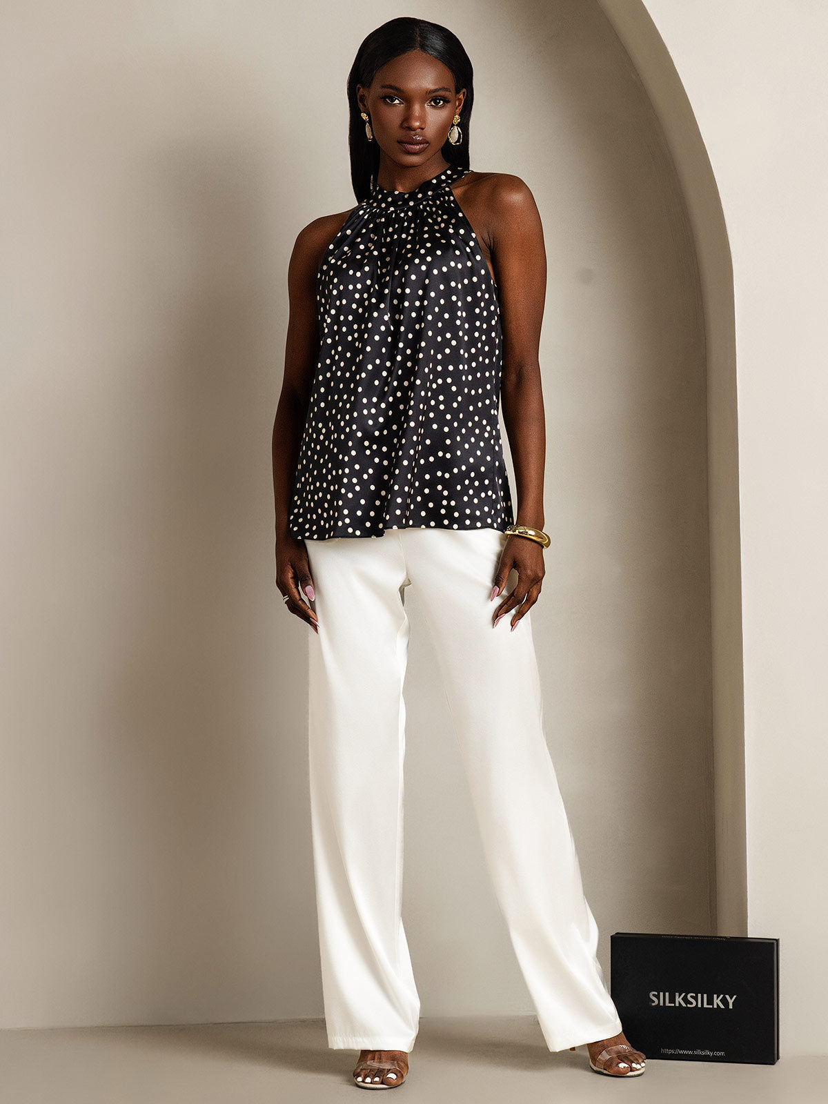 19 Momme Soie Sans Manches Décontracté Haut Licou