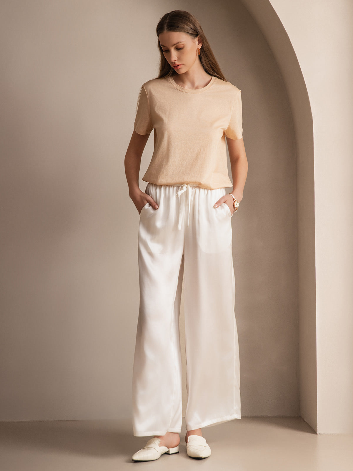 Soie Tricoté Basique Col Rond T-Shirt