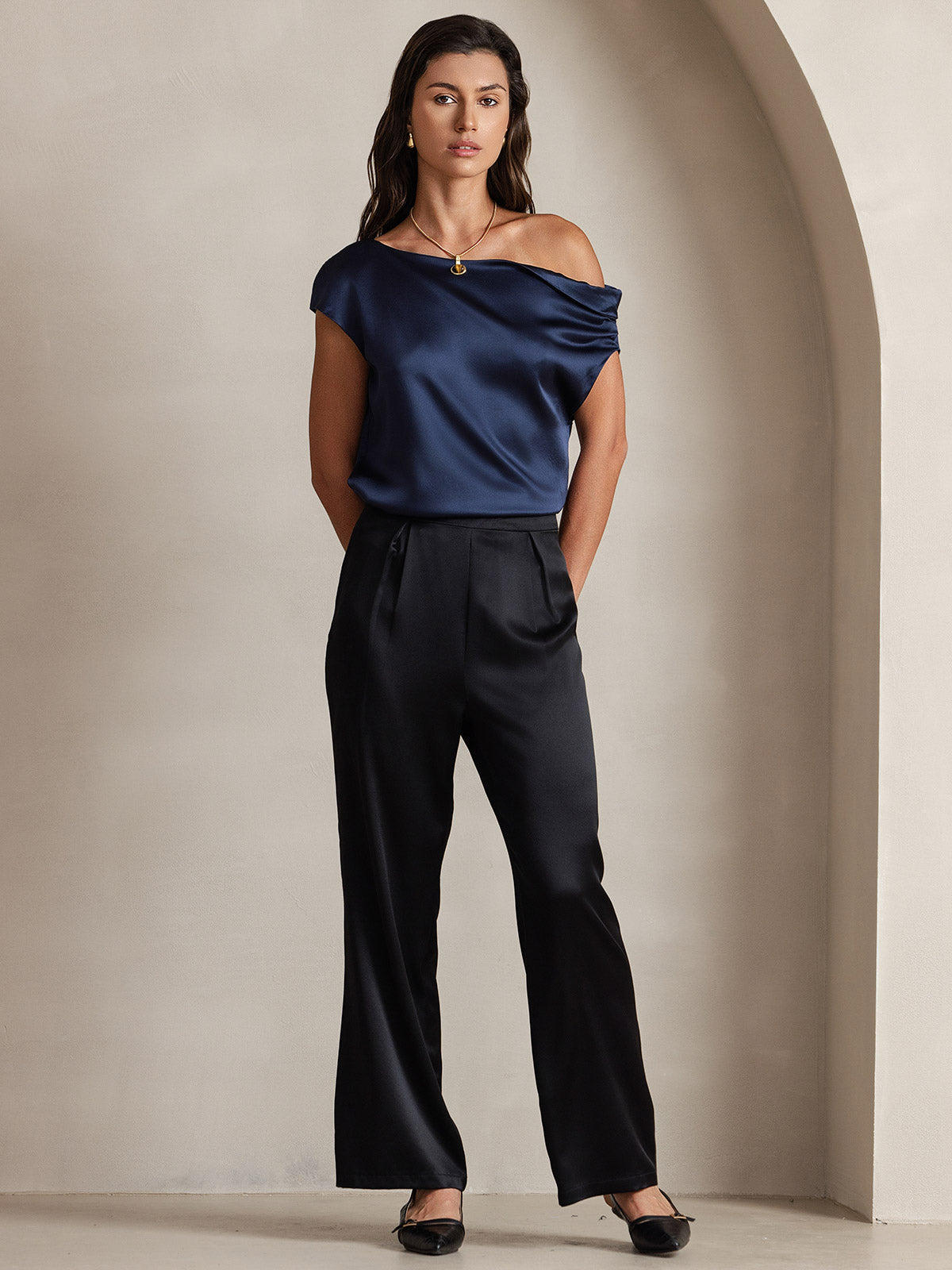 19Momme Soie Chic Unique Épaule Blouse