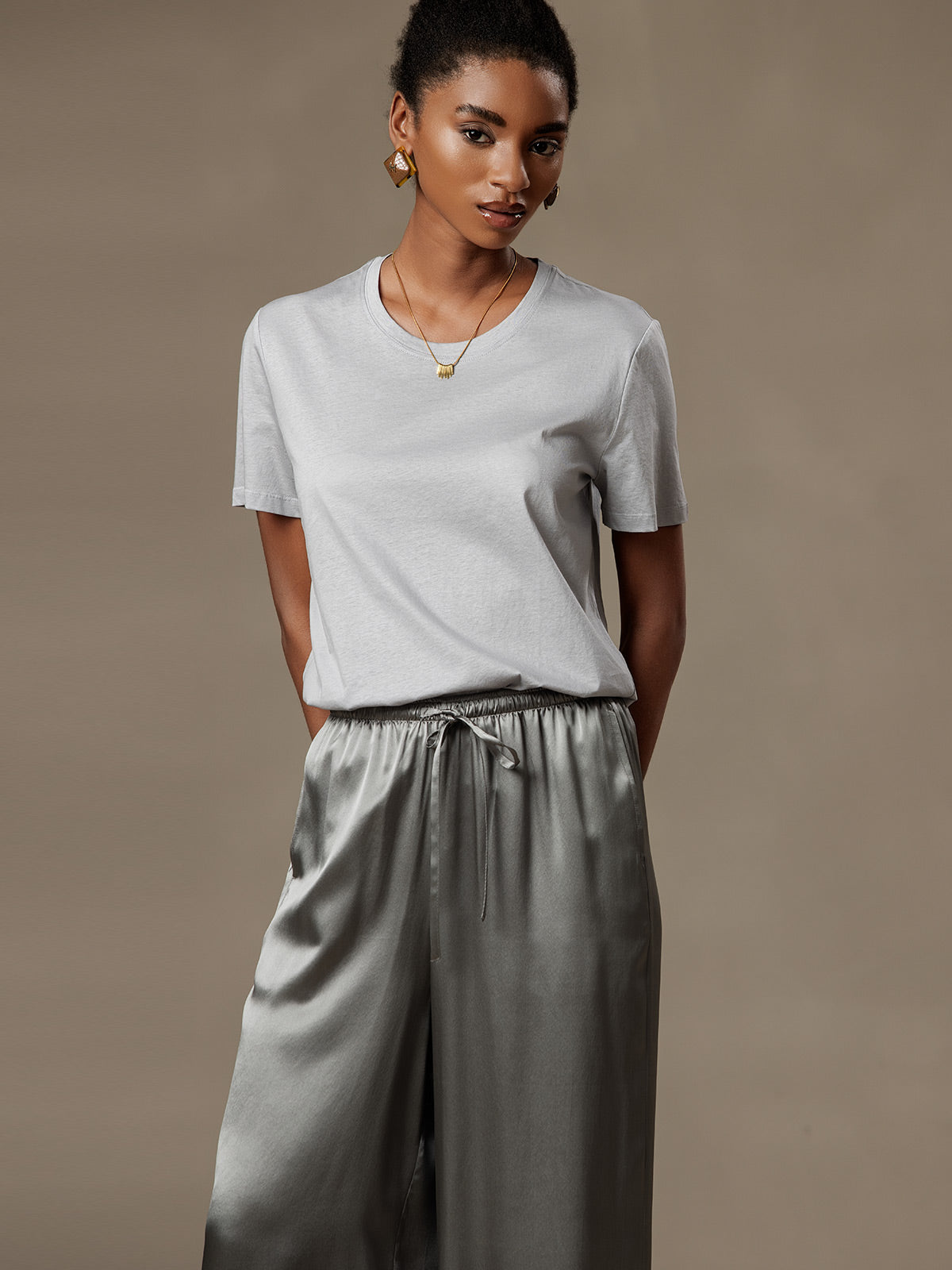 Soie Tricoté Col Rond T-shirt