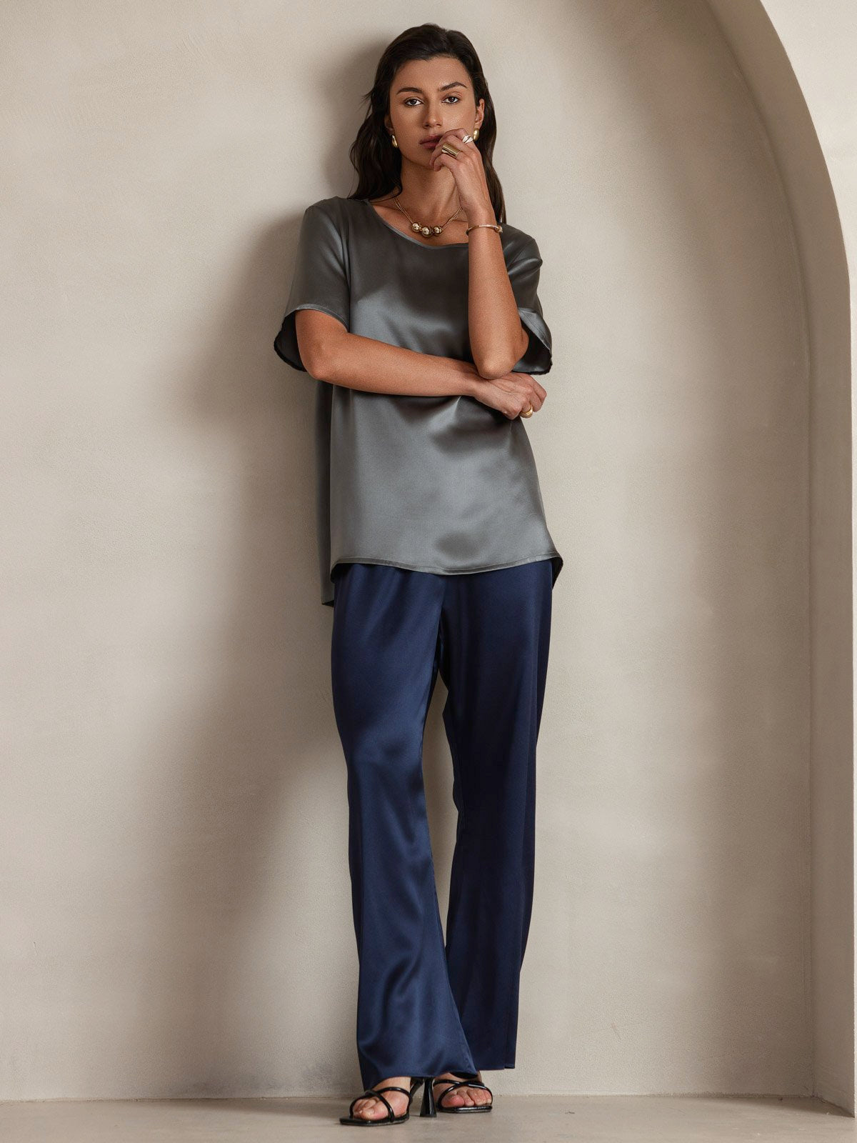 Pure Soie Manches Courtes T-shirt (pantalon non inclus)