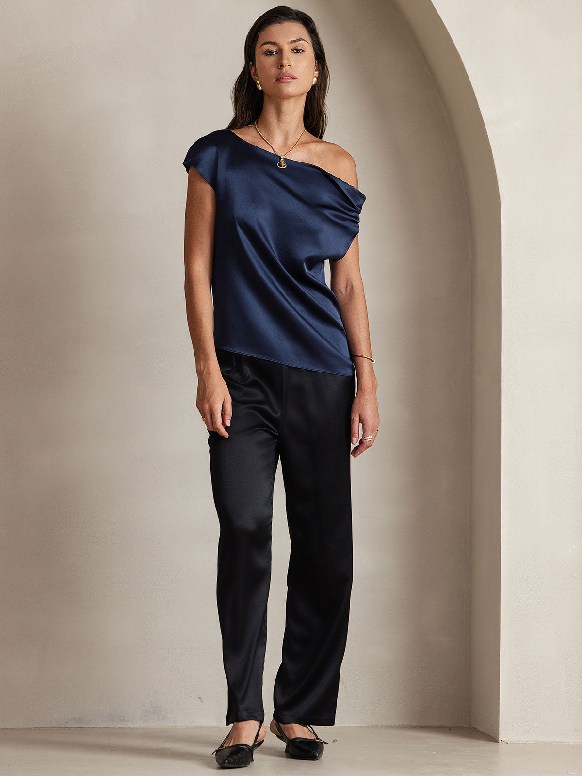 19Momme Soie Chic Unique Épaule Blouse