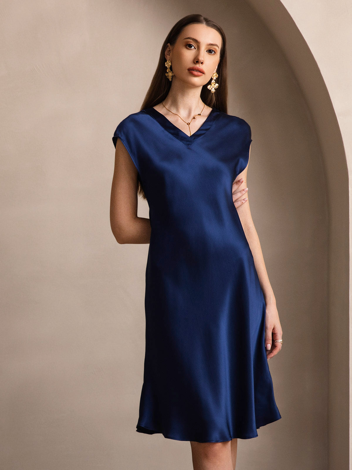 Pure Soie Élégante Cap Sleeve Robe