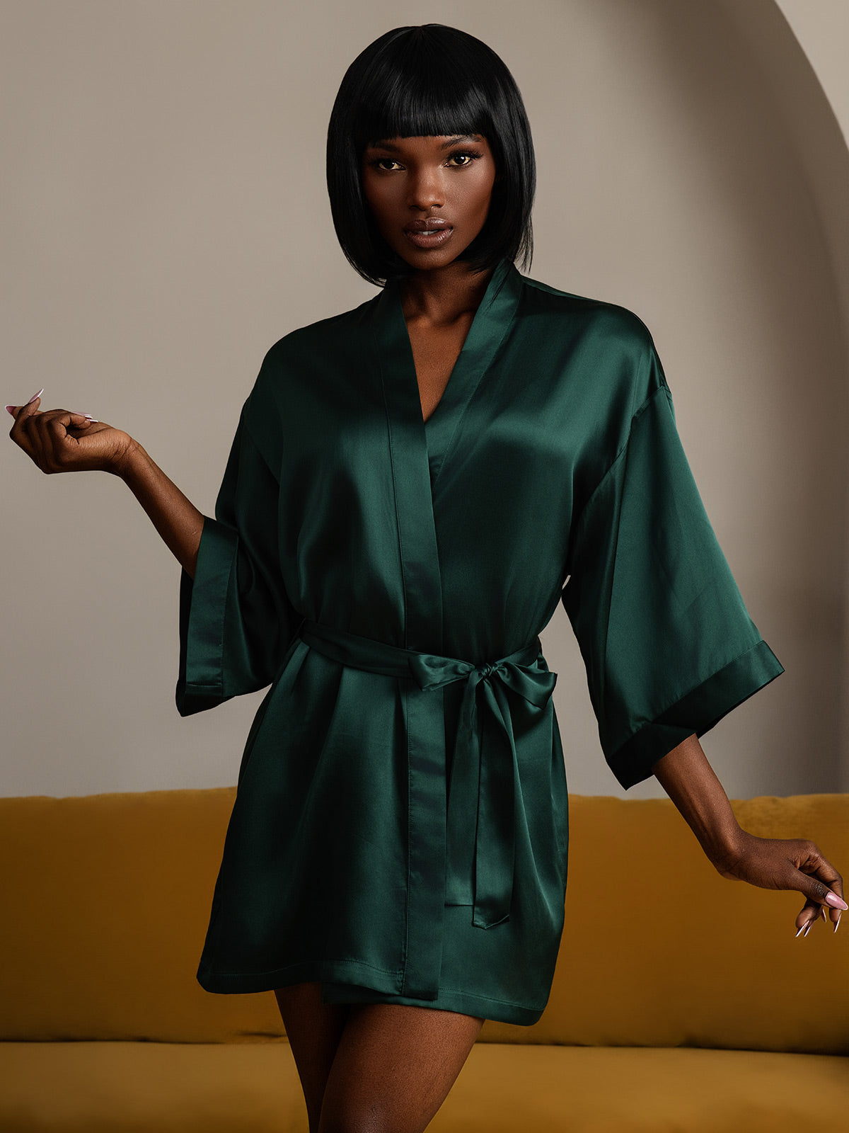 Kimono Peignoir En Soie Pure Brillante Pour Femme