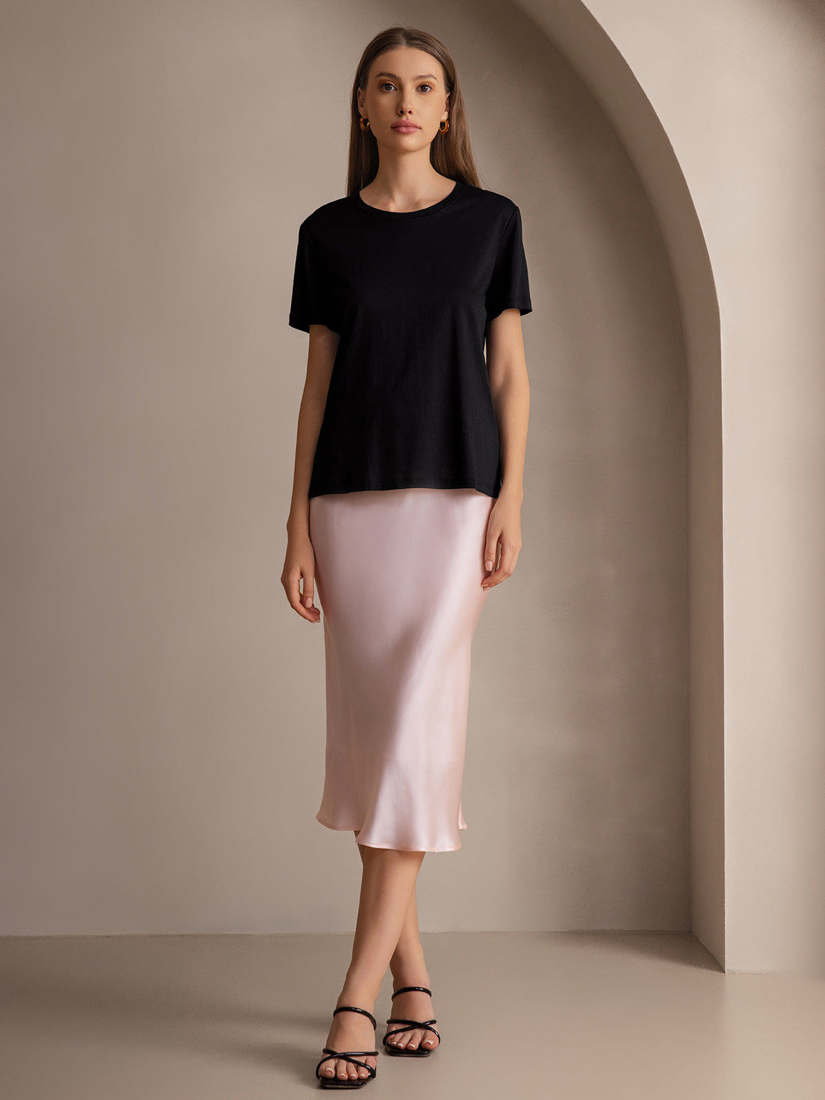 Soie Tricoté Basique Col Rond T-Shirt