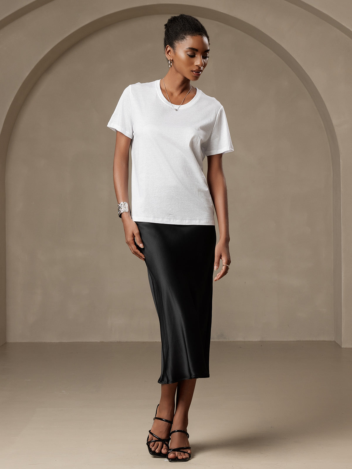 Soie Tricoté Col Rond T-shirt