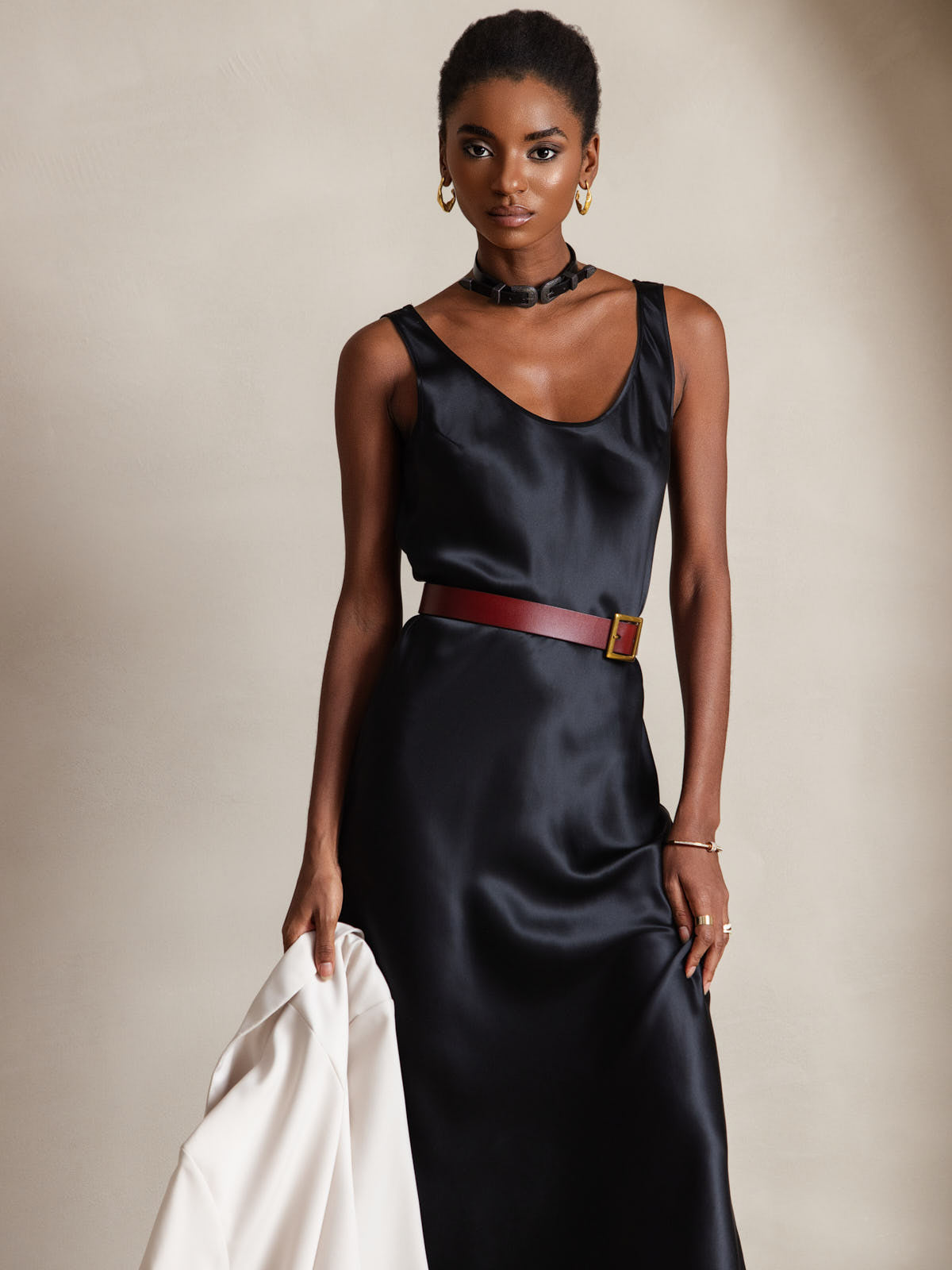 Pure Soie Sangle Larges Sans Manches Longue Robe