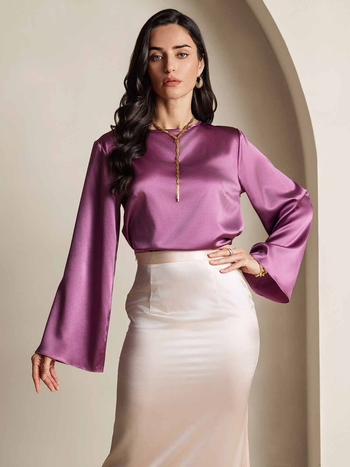 19Momme Soie Longues Manches Blouse