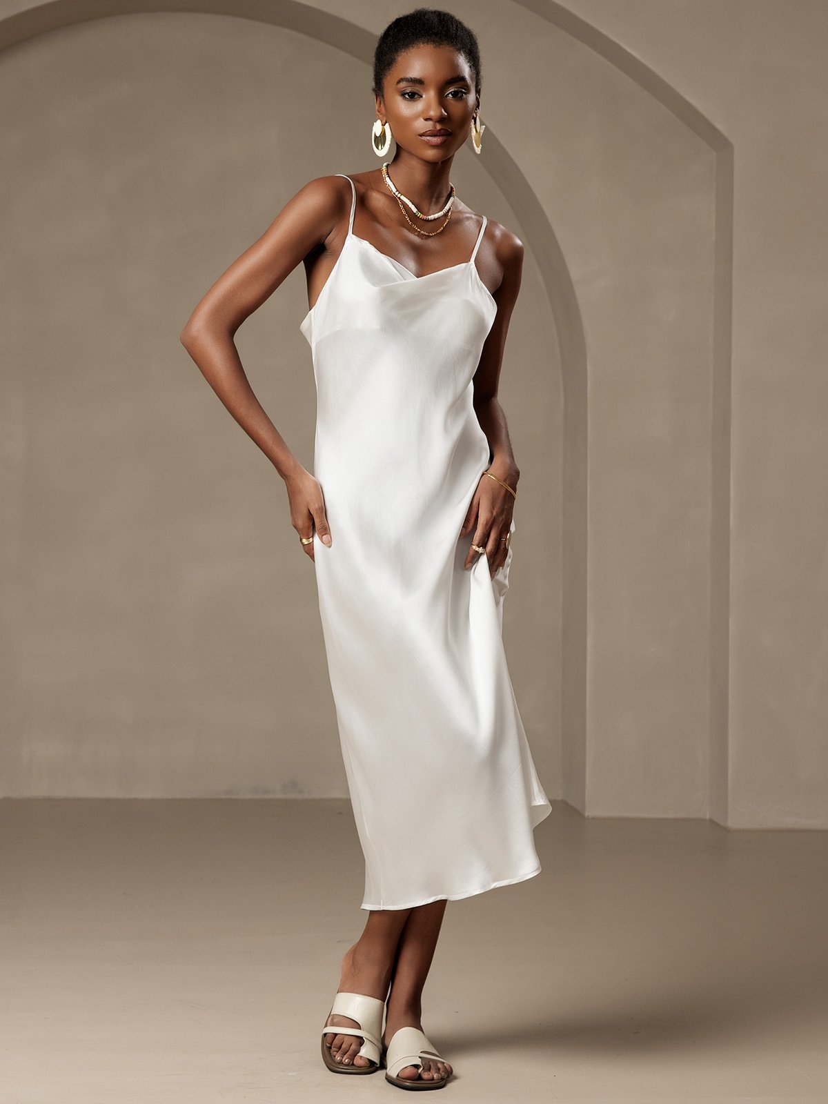 Robe Maxi Longue en Soie Pure avec Bretelles