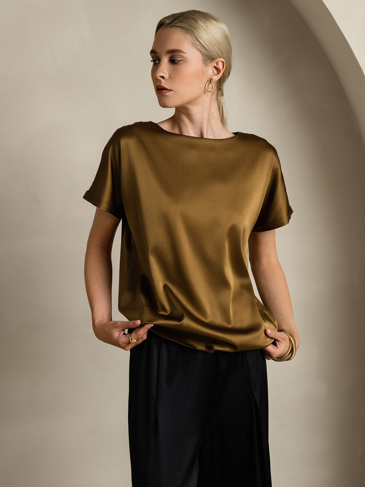 19Momme Soie Décontracté Manches Courtes T-Shirt