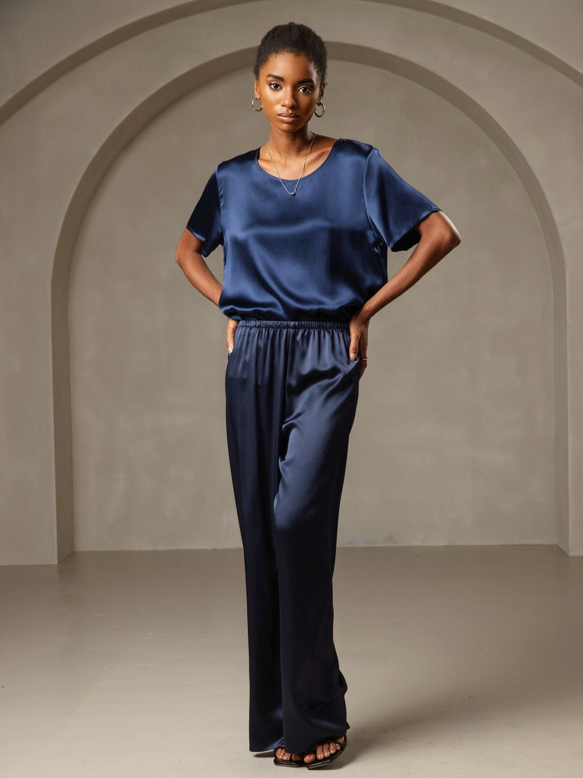 Pure Soie Manches Courtes T-shirt (pantalon non inclus)