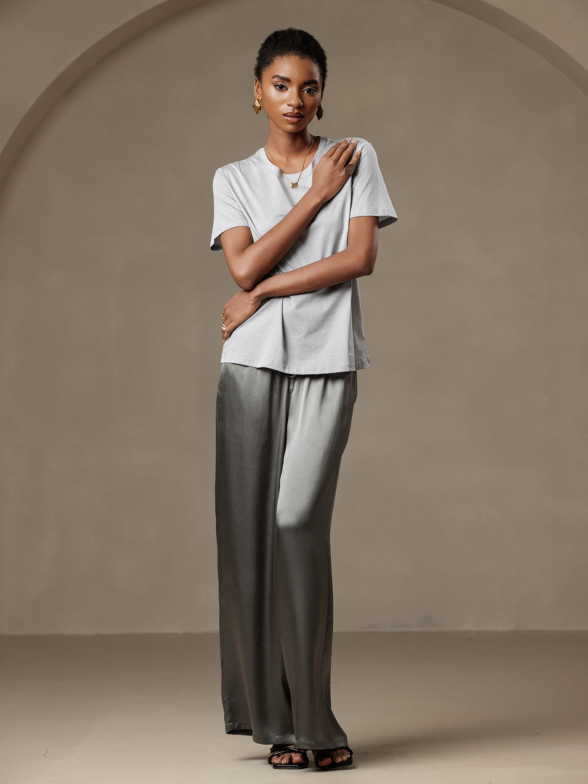 Soie Tricoté Col Rond T-shirt