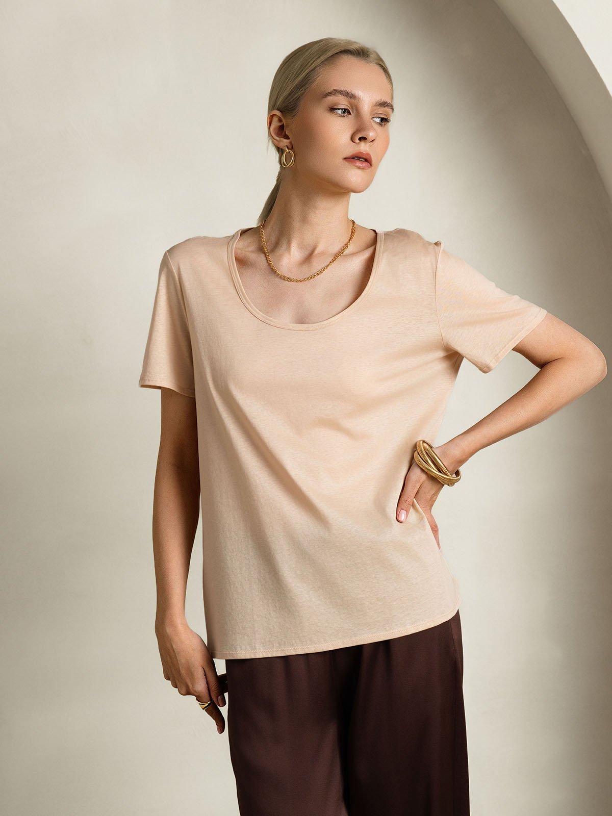 Mélange De Soie T-shirt Femme Col U