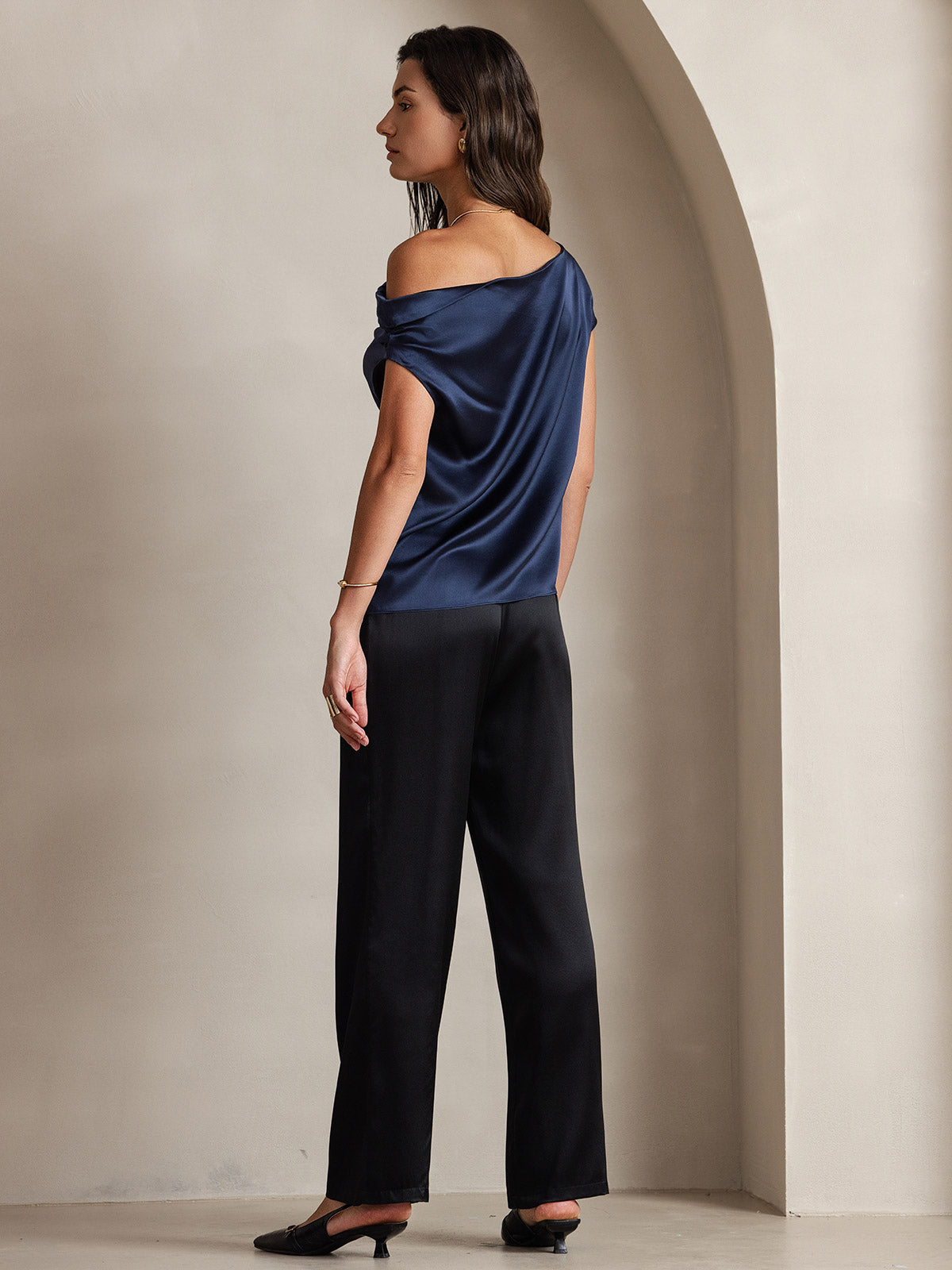 19Momme Soie Chic Unique Épaule Blouse