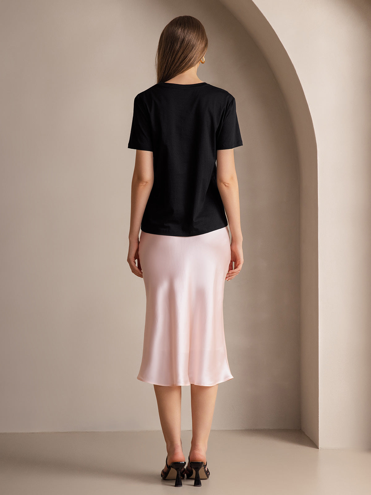 Soie Tricoté Basique Col Rond T-Shirt