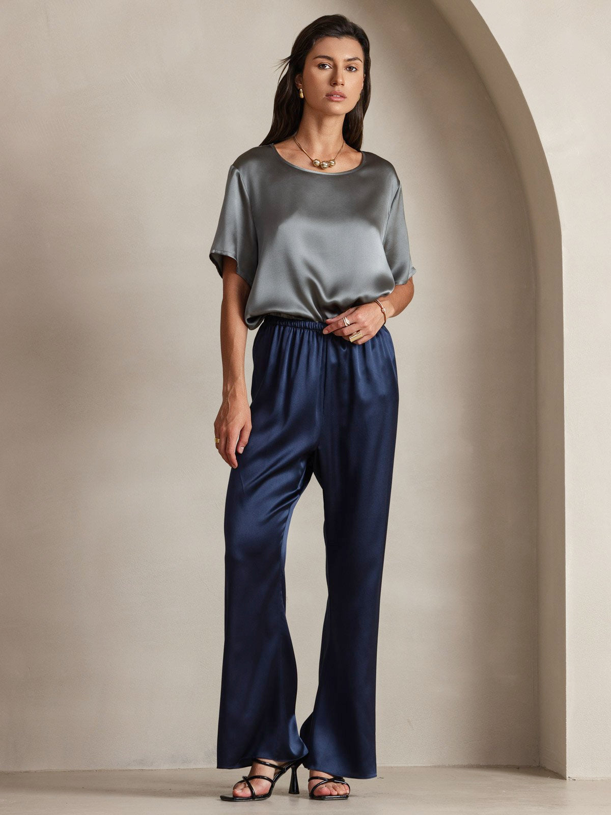 Pure Soie Manches Courtes T-shirt (pantalon non inclus)