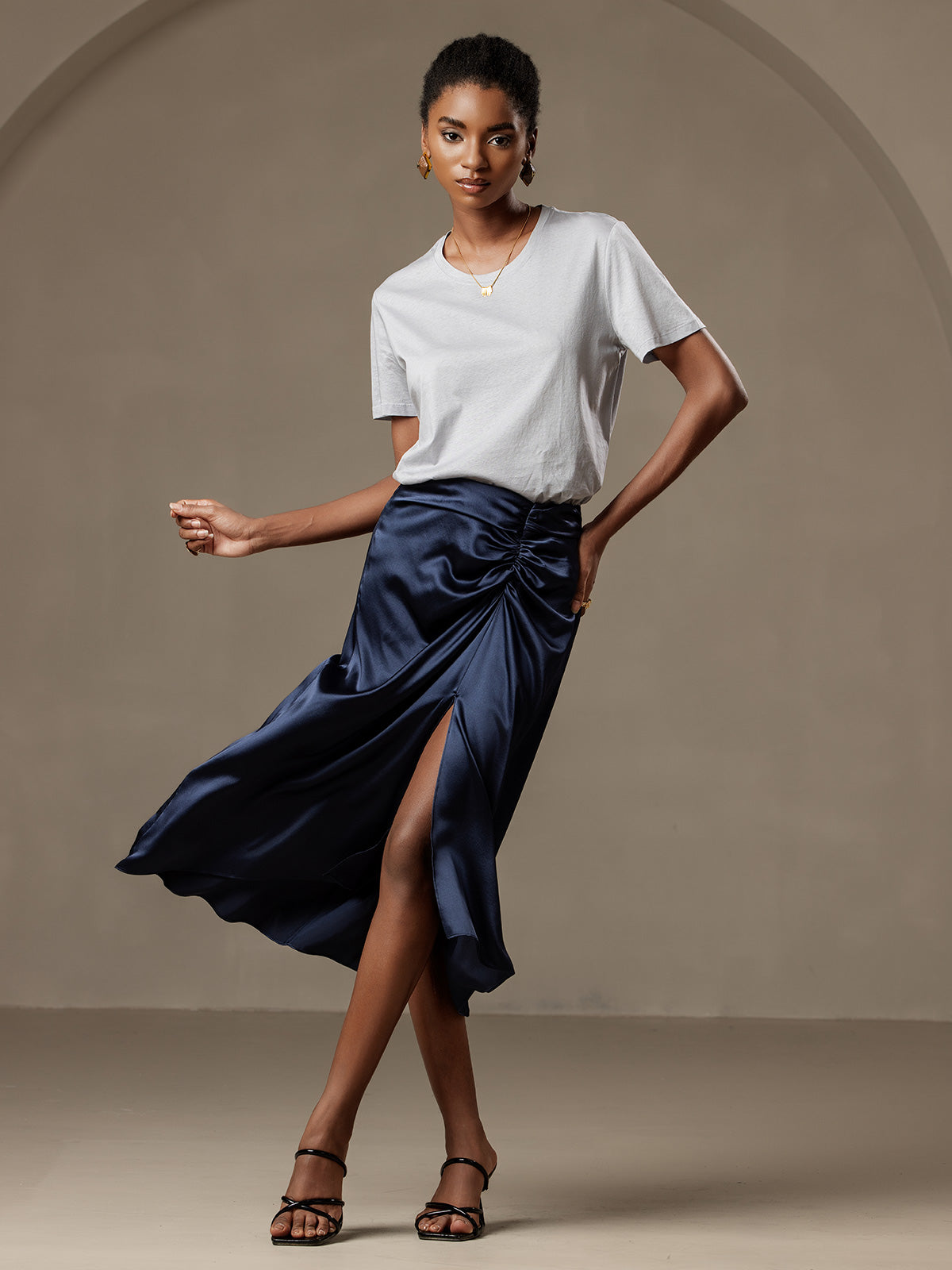 Soie Tricoté Basique Col Rond T-Shirt