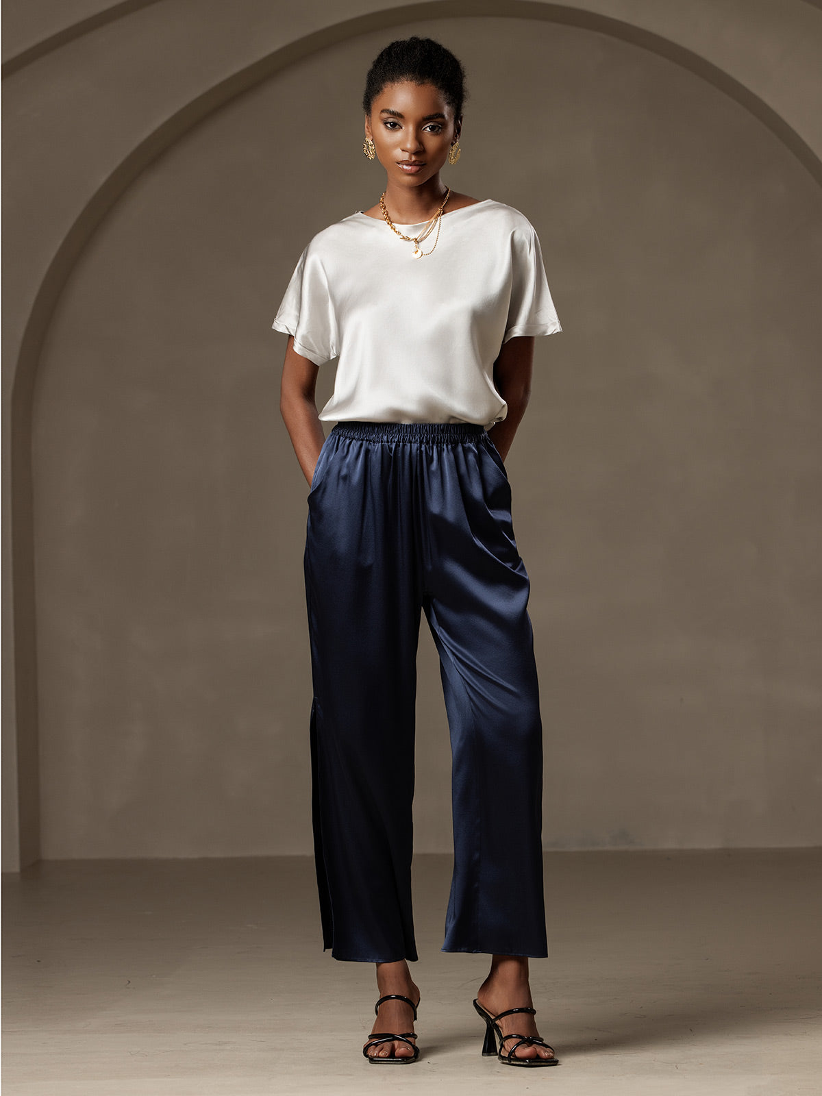 19Momme T-shirt à manches courtes décontracté en soie classique