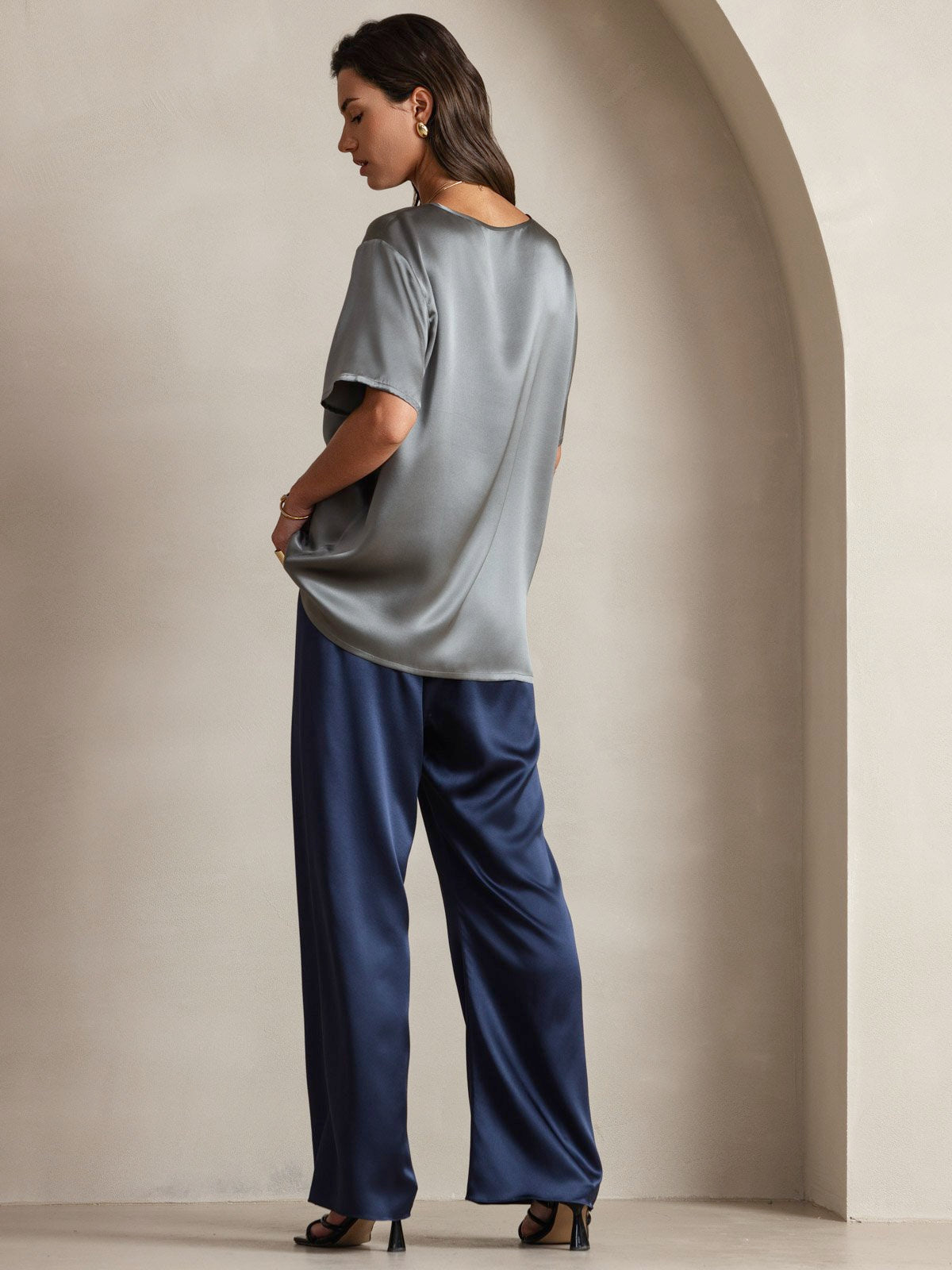 Pure Soie Manches Courtes T-shirt (pantalon non inclus)