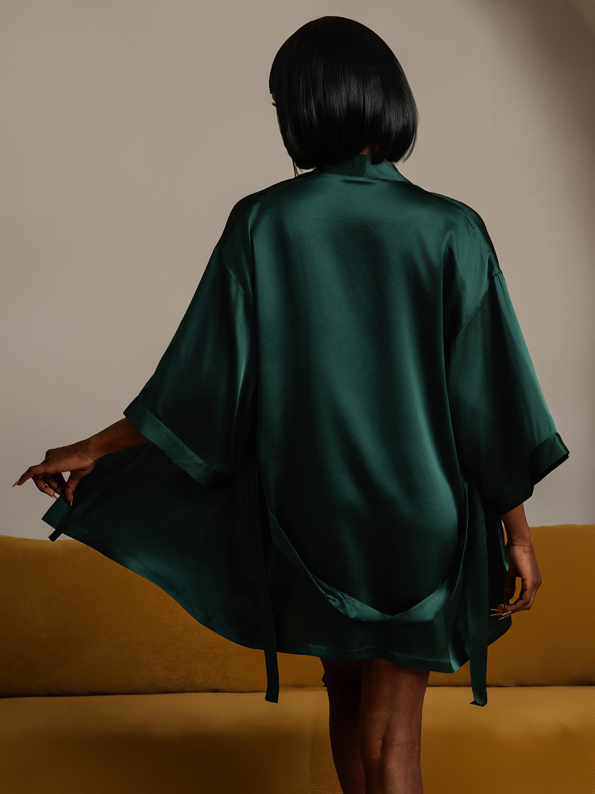 Kimono Peignoir En Soie Pure Brillante Pour Femme