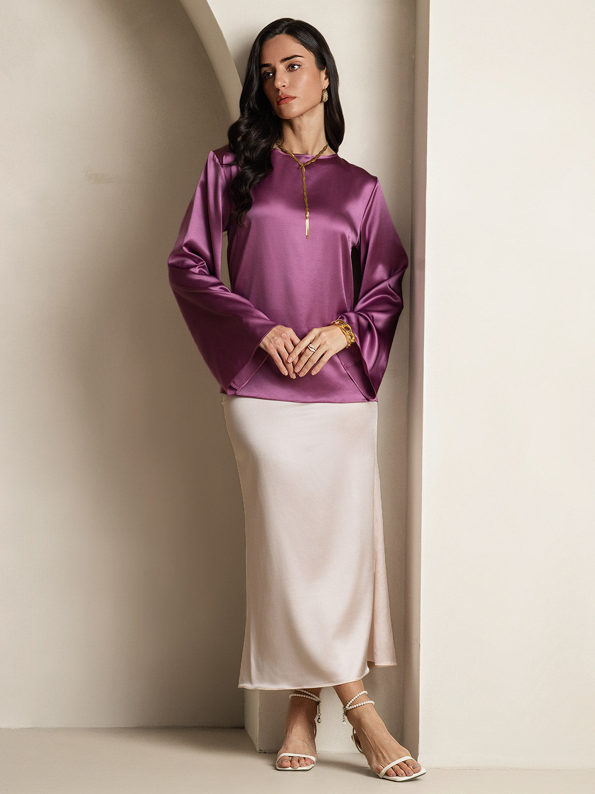 19Momme Soie Longues Manches Blouse